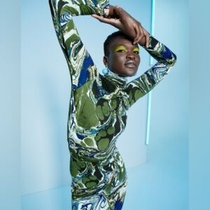 Rachel Comey Green and Blue Marble Turtleneck Top